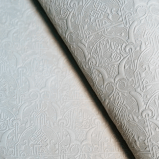 White leather fabric made with warm print with patterns LL01