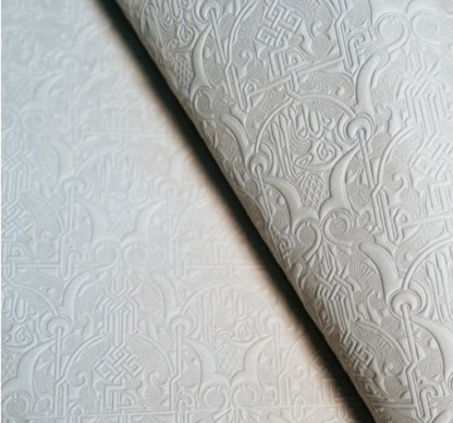 White leather fabric made with warm print with patterns LL01