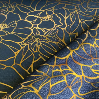 Black Vinyl fabric with mini gold Patterns LL24