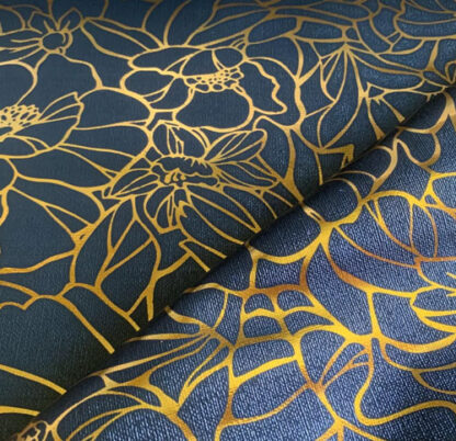 Black Vinyl fabric with mini gold Patterns LL24